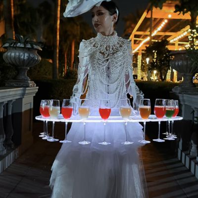 lady table show drinks tray girl dubai entertainment